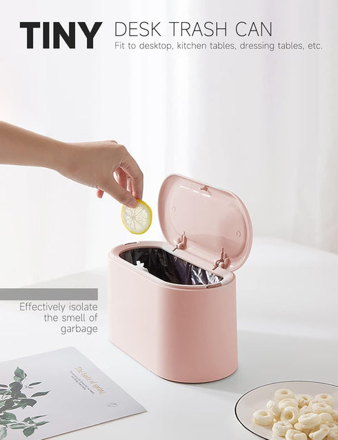Mini Trash Can with Lid Removable Small Garbage Can, Tiny Plastic Trash Bin, Pop Up Countertop Wastebasket, Counter Garbage Lint Bin for Bathroom,...