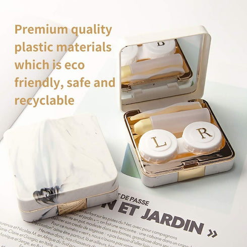 Contact Lens Case, Marble Contact Cases Travel with Remover Tool, Mirror, Tweezers, Contact Solution Bottle, Contact Lens Container Kit for Women ...