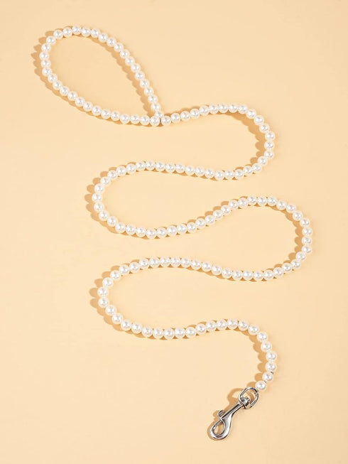 QWINEE Pearl Beaded Pet Leash Cat Dog Leash Elegant Puppy Leash Pet Leash with Lockable Hooks for Small Medium Dogs Cats Kitten White One Size...