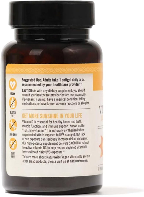 NatureWise Vitamin D3 5000iu (125 mcg) with Plant-Based Vitamin D3 - Support for Muscle, Bone, Immune Health - Bioavailable with Extra Virgin Oliv...