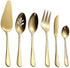 Berglander Stainless Steel Titanium Plated Flatware Serving Set, 6 Pieces, 5 Serving Sets of 45 Pieces Flatware With 1 Cake Server, Shiny Golden S...