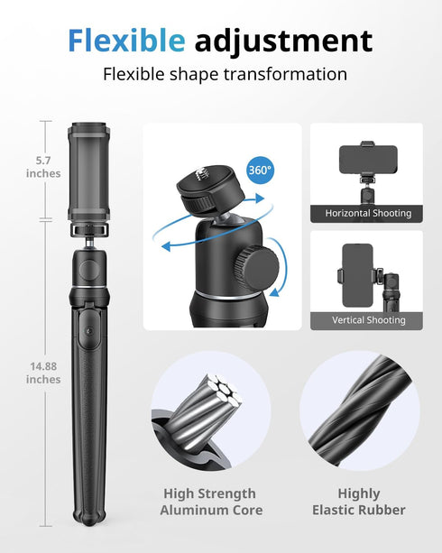 UBeesize Camera Tripod with Remote, Flexible Tripod Stand with Phone Holder and Action Camera Mount Adapter for iPhone Samsung Cellphones, Canon N...