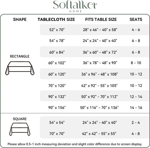 Softalker Rectangle Tablecloth, Waterproof & Stain Resistant Table Cloths Wrinkle Free Fabric Washable 210GSM Polyester Table Cover for Dining/Par...