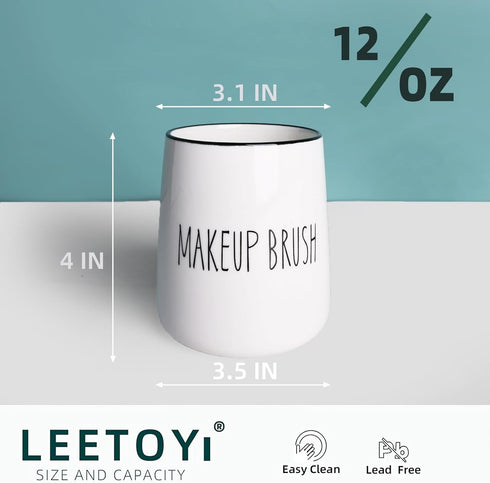 LEETOYI Ceramic Makeup Brush Holders for Bathroom Vanity and Countertop, Farmhouse Cosmetic Storage Organizer Cup, White...