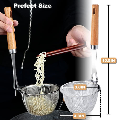 TENTA Kitchen Premium 18/8 Stainless Steel Mesh Spider Spaghetti Dumpling Noodle Strainer -Mouth Diameter 3.8 inch Basket and 8.1inch Handle...