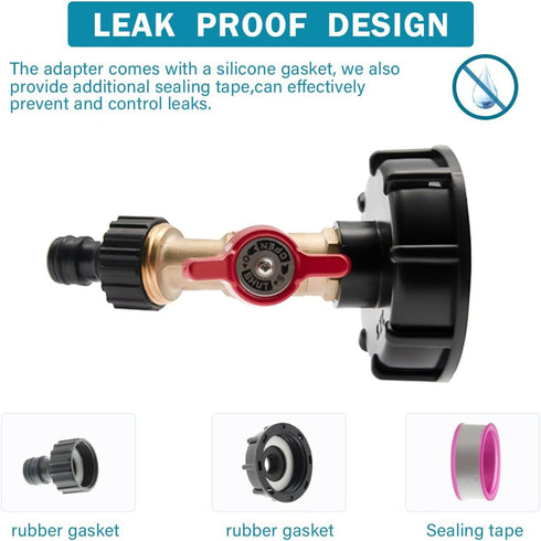 IBC Tote Adapter IBC Tote Fittings 275-330 Gallon Water Tank Adapter 2.44" Fine Thread IBC Tote Valve & Lead-Free Brass Hose Faucet Valve and Gard...