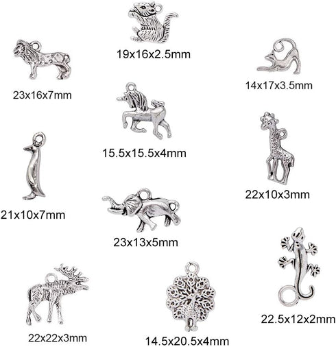 PH PandaHall 10 Style Animals Charms, 30pcs Antique Silver Tibetan Alloy Giraffe Unicorn Cat Charms Pendant Beads Charms for DIY Bracelet Necklace...