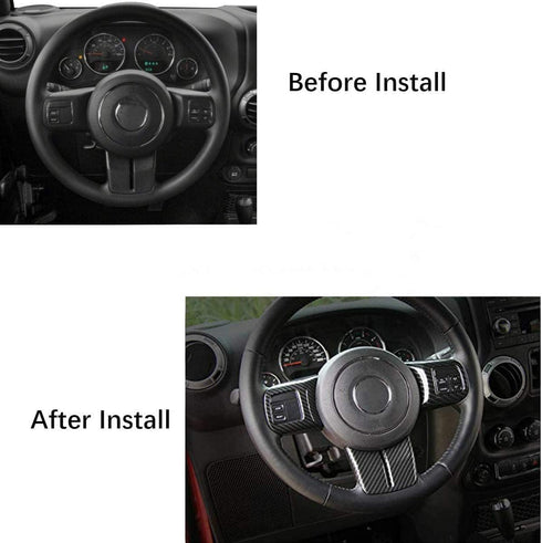 JeCar Interior Steering Wheel Decoration Trim Kits For Jeep Wrangler 2011-2017 JK Unlimited Patriot Compass & Grand Cherokee 2011-2013 (Carbon fib...
