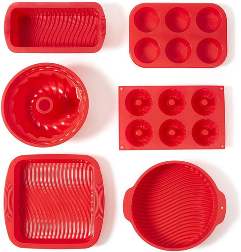 Home Basics Silicone Bakeware - 6 Piece Square Mini Fluted Pan, Non-stick, Heat-resistant, Easy Grip Handles, Made from Food-grade Flexible Silico...