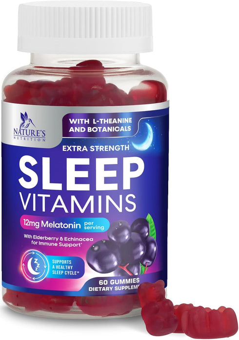 Sleep Vitamins - Fast Acting, Powerful & Natural Sleep Gummy Supplement for Adults - Fall Asleep Naturally with 12mg Melatonin, Chamomile & Zinc -...