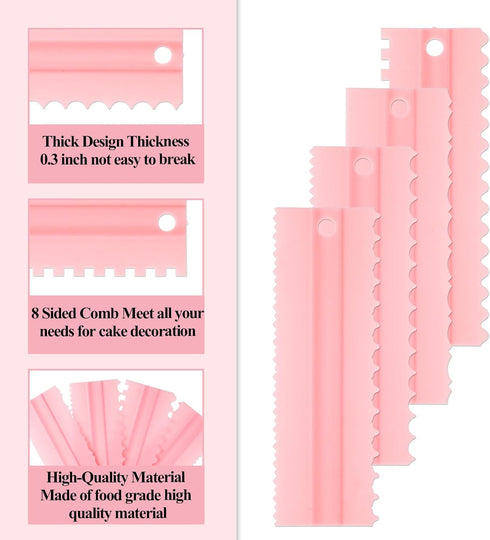 4Pcs Cake Scraper Set, 8.1 Inches Lengthen Cake Scraper Smoother Multipurpose Decorating Comb and Icing Smoother DIY Tool Sawtooth Cake Scraper fo...