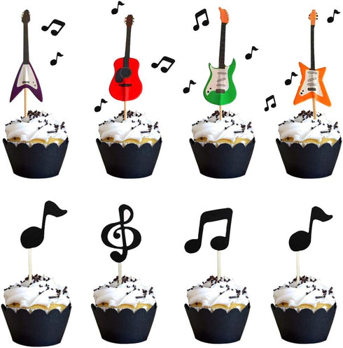 JeVenis 30 Pcs Music Notes Cupcake Toppers Guitar Cake Toppers Rock Cupcake Topper for Kids Birthday Musician Party Baby Shower Party Favor...