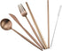 Eco-friendly Matte Finish Flatware Sets 7 Pieces Cutlery Set Knife Fork Spoon 18/10 Stainless Steel Rose Gold Portable Travel Utensil Set for Trav...