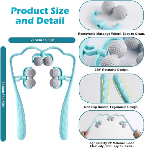 Abnaok Neck Massager, Upgrade Neck Roller for Pain Relief Deep Tissue, Trigger Point Roller Massager with 6 Wheels, Handheld Shiatsu Shoulder Mass...