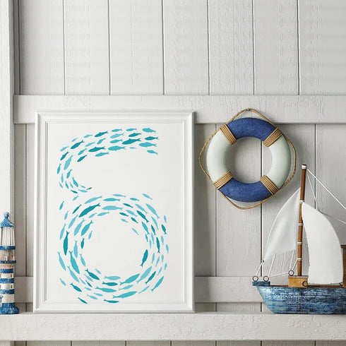 2pcs School of Fish Stencil 11.8×11.8inch Shoal of Fish Stencil with Paint Brush Reusable Large Ocean Theme Stencil for Crafts and Decorations on ...
