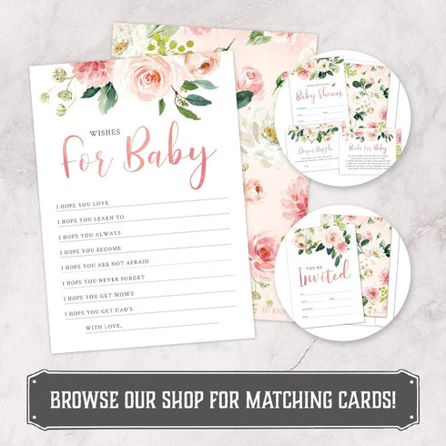 Hat Acrobat Set of 50 Wishes for Baby Cards for Baby Shower - Cute Floral Baby Shower Games - Blush Pink Baby Shower Wishes for Baby Advice Cards ...