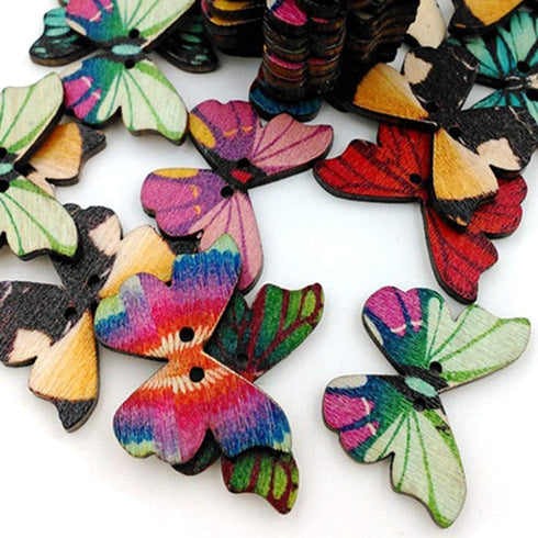 AKOAK 50 Pcs Butterfly Wood Button Retro Ancient Ways Manual Special Butterfly Button Dazzle Color Adornment Button Dress Acts The Role of Article...