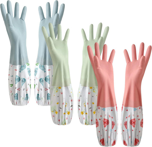 3pcs Dishwashing Cleaning Gloves, Waterproof Reusable Kitchen Long Gloves, Latex-Free Household Gloves for Laundry, Cleaning, Working, Gardening...