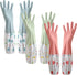 3pcs Dishwashing Cleaning Gloves, Waterproof Reusable Kitchen Long Gloves, Latex-Free Household Gloves for Laundry, Cleaning, Working, Gardening...
