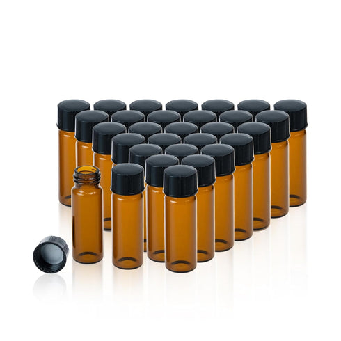 20 PCS 4ML (1 dram) Amber Small Liquid Sample Glass Vials with Screw Caps, 15mmx 45mm Leak-Proof Vial, 13-425 Black Screw Cap with PE Liners for L...