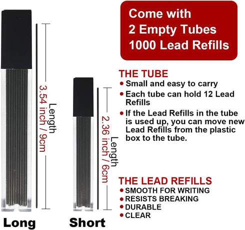 1000 X 0.5mm 0.5 Millimeter Lead Refills for Mechanical Pencils Lead Automatic Pencil Lead Black 2B (0.5mm Long 9cm)...