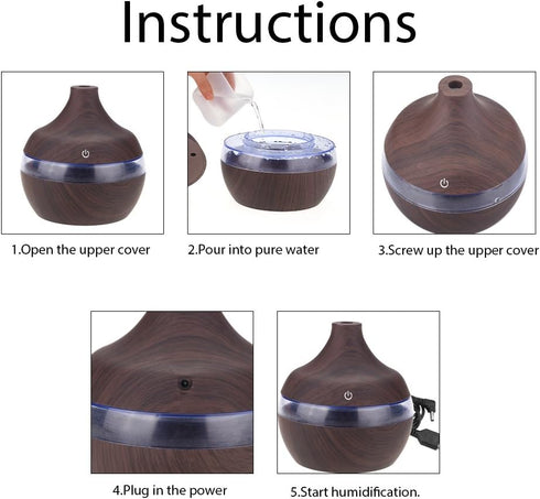 Diffuser,Essential Oil Diffusers,Diffusers for Home,Humidifier, Colorful LED USB Wood Humidifier with USB Cable...