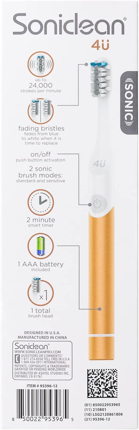 Soniclean 4U Sonic Electric Toothbrush for Adults, Bronze, Battery Powered, Unisex-Adults...