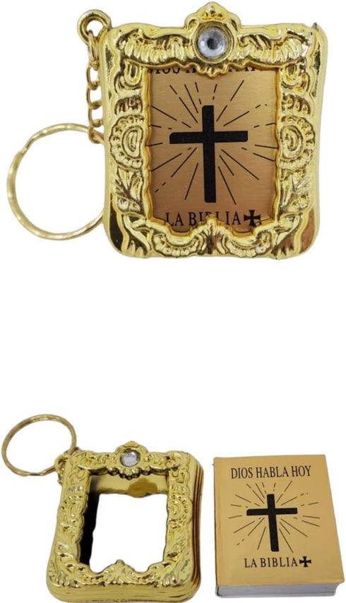 CL Gift 12 x Mini Bible Keychain English Spanish Gold Silver Holy Bible Religious Favor/Baptism Favor/First Communions, Baptism, Wedding Shower (S...