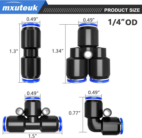 mxuteuk 1/4 Inch OD Push to Connect Fittings 1/4 Inch Quick Connect Fittings Air Hose Fittings Pneumatic Fittings Kit for 1/4 inch Tube (30PCS)...
