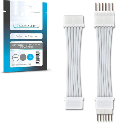 Litcessory Controller to 6-Pin Adapter for Philips Hue/Solo Lightstrip (Detachable Version, White - MICRO 6-PIN V4 / Solo Lightstrip)...