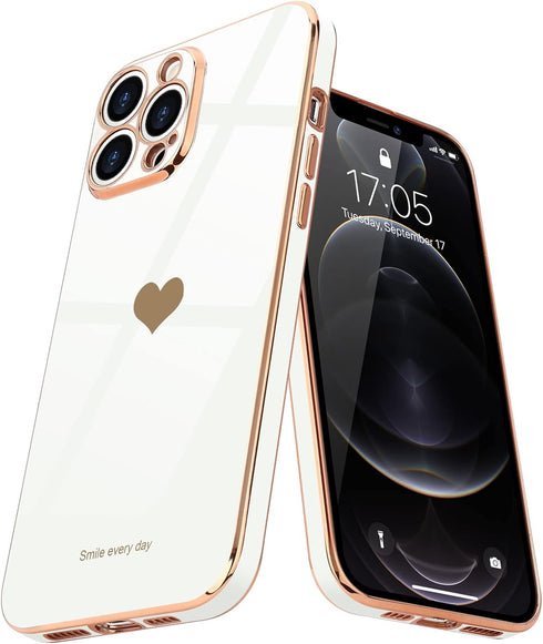Teageo for iPhone 12 Pro Max Case for Women Girl Cute Love-Heart Luxury Bling Plating Soft Back Cover Raised Camera Protection Bumper Silicone Sho...