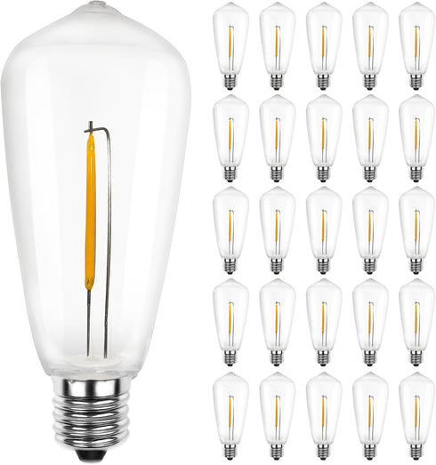 SUNSGNE 25Pack LED Edison Light Bulbs, 0.6 Watt Shatterproof Dimmable Replacement Bulbs ST40 E17 Clear Plastic LED Light Bulbs for Outdoor Patio S...