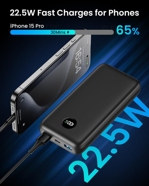 SOARAISE Power Bank, 27000 mAh Power Bank, PD3.0 QC4.0 22.5 W Fast Charging External Battery Pack with 3 USB Outputs and LED Digital Display, Port...