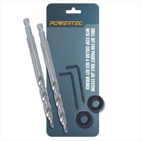 POWERTEC 71933-P2 1/4" Hex Shank Pocket Hole Drill Bit, Replacement Twist Step Drill Bit with Depth Stop Collar for Pocket Hole Jig System, Precis...