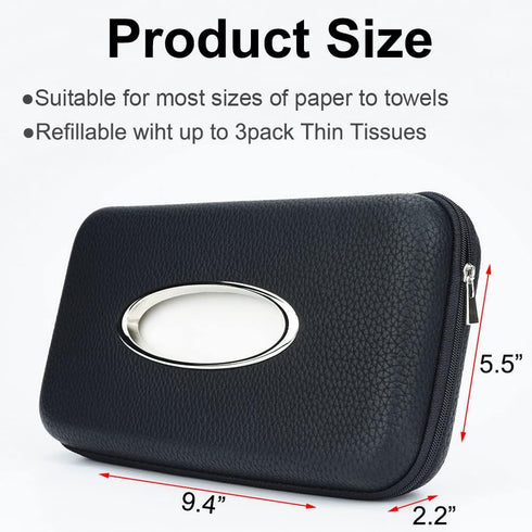 Sun Visor Tissue Holder, Zipper Napkin Holder, PU Leather Backseat Tissue Case for Car, Vehicle (Black)...