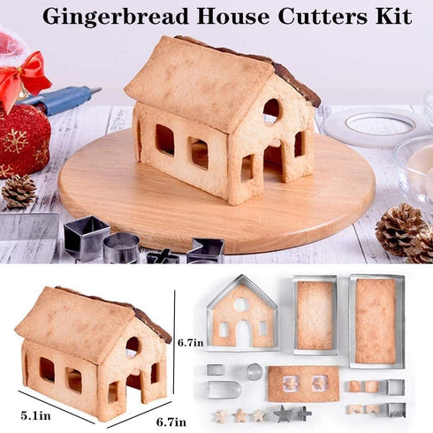 Gingerbread House Cookie Cutter Set, 3D House Cookie Cutter, Stainless Steel Biscuit Cutter Mold Set, Including Christmas Tree, Snowman, Reindeer,...