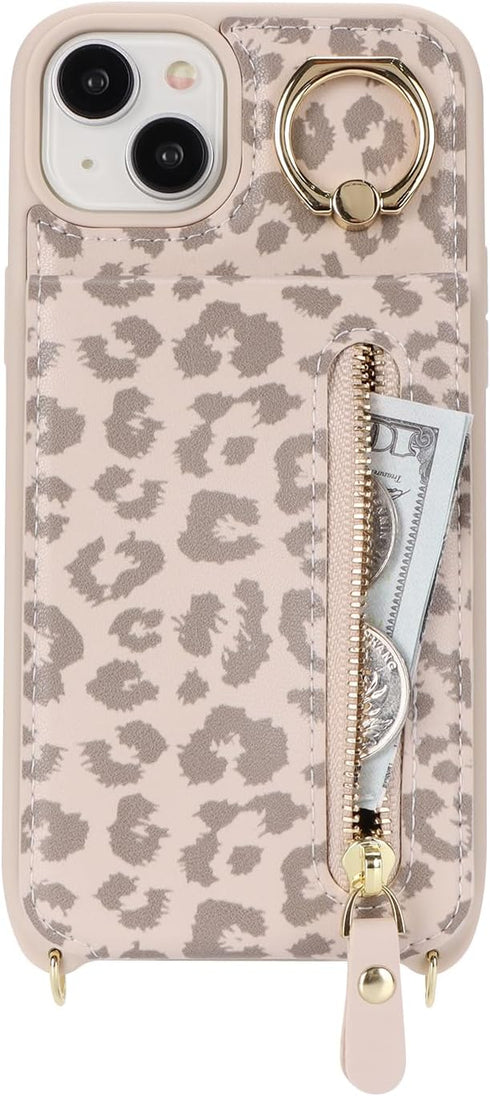 iPhone 13 Case with Card Holder for Women, iPhone 13 Phone Case Wallet with Strap Credit Card Slots Crossbody with Kickstand Zipper Case for iPhon...