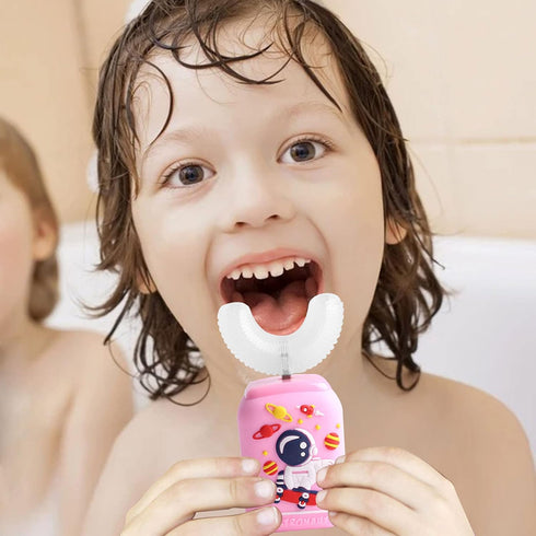 Kids U-Shaped Automatic Toothbrush, 5 Modes Wireless Charging Kids U Shaped Toothbrush, 360 Ultrasonic Electric Toothbrush Kids with 3 Brush Heads...