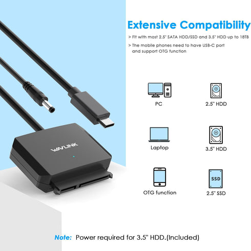 SATA to USB C Adapter Cable,USB to SATA III Hard Drive Converter,External Connector for 2.5" 3.5" SSD/HDD, Support UASP, Trim, S.M.A.R.T, Auto-Sle...