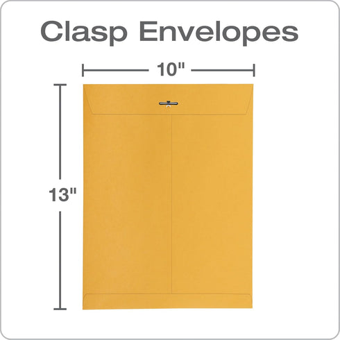 Quality Park 10 x 13 Clasp Envelopes, Clasp and Gummed Closures for Storing or Mailing, 28 lb Kraft Paper, 100 per Box (QUA38197)...