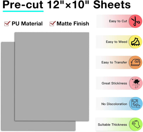 Silver HTV Heat Transfer Vinyl Bundle: 13 Pack 12" x 10" Silver Iron on Vinyl for T-Shirt, Heat Transfer Vinyl Compatible with Cricut Cutting Mach...