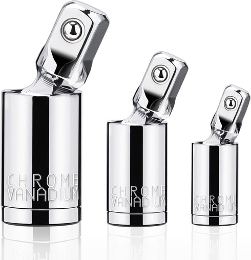 3PCS Universal Joint Socket Set, 1/4” 3/8” 1/2” Drive Swivel Socket Adapter Set, Premium Chrome Vanadium Steel Universal Joint Socket Adapter Suit...