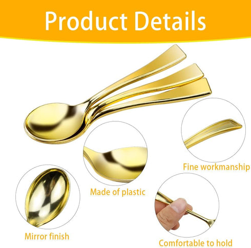 80 Pieces Disposable Plastic Mini Gold Spoons, Gold Plastic Tasting Spoons, 3.94 inch Dessert Mini for Ice Cream Taster, Sampling, Fancy Miniature...