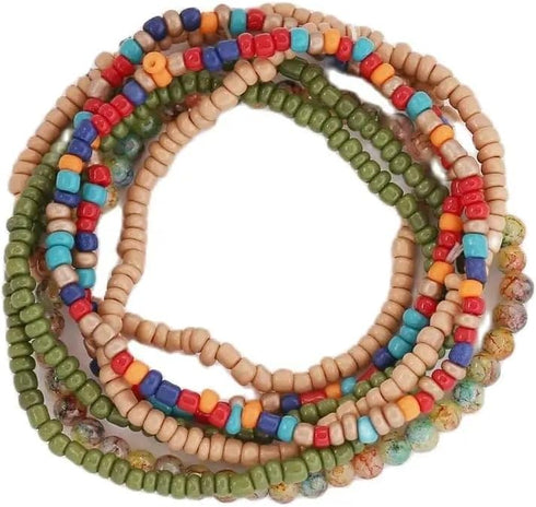 Pingyongchang Rice Beads Crystal Fringe Bracelet for Women Boho Colorful Handmade Stackable Bead Bracelets Set Multicolor Seed Layered Stretch Bra...
