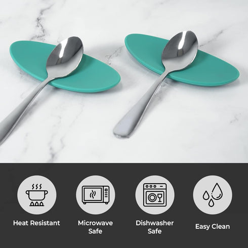 Carrotez Small Silicone Coffee Spoon Rest 2 pcs (0.2" x 1.6" x 3.74"), Spoon Holder Flexible almond-Shaped for Next to Coffee Maker - Kitchen Uten...