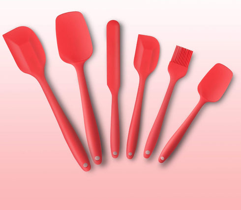 Heat Resistant Silicone Spatulas, Bakeware Set of 6 Non-Stick Ergonomic Cooking Baking Mixing Rubber Spatula Kitchen Utensils, Red...