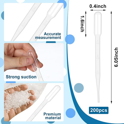 Augshy 200PCS 3ml Plastic Pipettes, Disposable Transfer Pipettes Droppers for Oils Essential Cupcake, Plastic Eye Liquid Dropper for Crafts, Makeu...