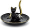 Happy Cat Posture Trinket Tray Decorative Ring Holder Jewelry Storage Dish Black/Golden Tail...
