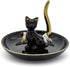 Happy Cat Posture Trinket Tray Decorative Ring Holder Jewelry Storage Dish Black/Golden Tail...