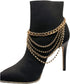 Women Western Fashion Anklet Boot Chain Bracelet Gold Metal Shoe Back Side Wave Multi Strand Charm...